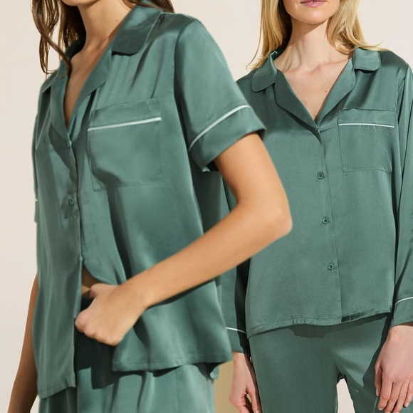 Inez Washable Silk Long PJ Set in Agave/Surf Spray - Picture 3 of 3